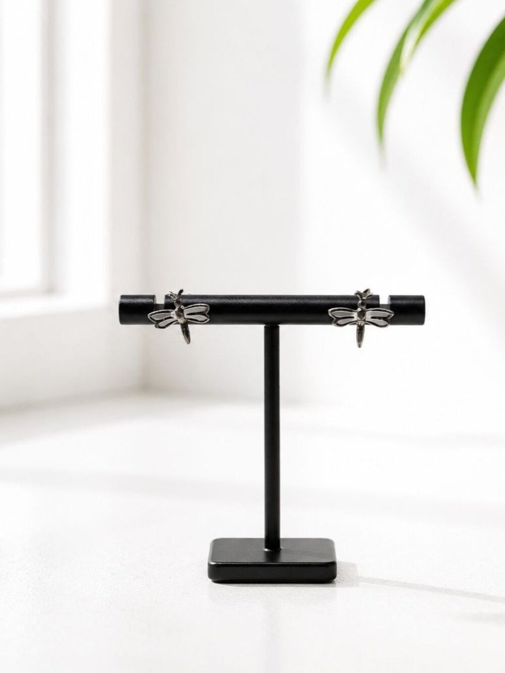 Dragonfly Stud Earrings Antique-Inspired Black & Mother-Of-Pearl Small Size Vint